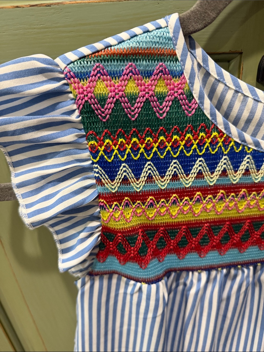 SHEIN Blue & Multicolor Embroidered Striped Top - Picture 4 of 6